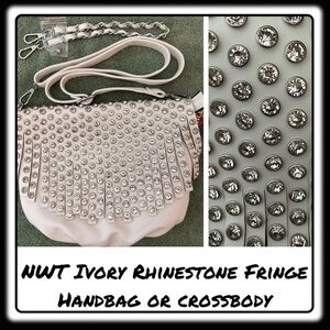 NWT Rhinestone Fringe Ivory shoulder or Crossbody purse